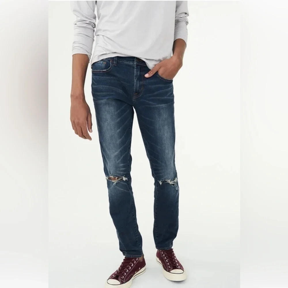 Aeropostale Jeans Men Flex Effects Skinny Blue Distressed Denim Size 34x32 34/32